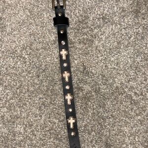 Edgy Black Leather Bracelet with stones and Cream crosses